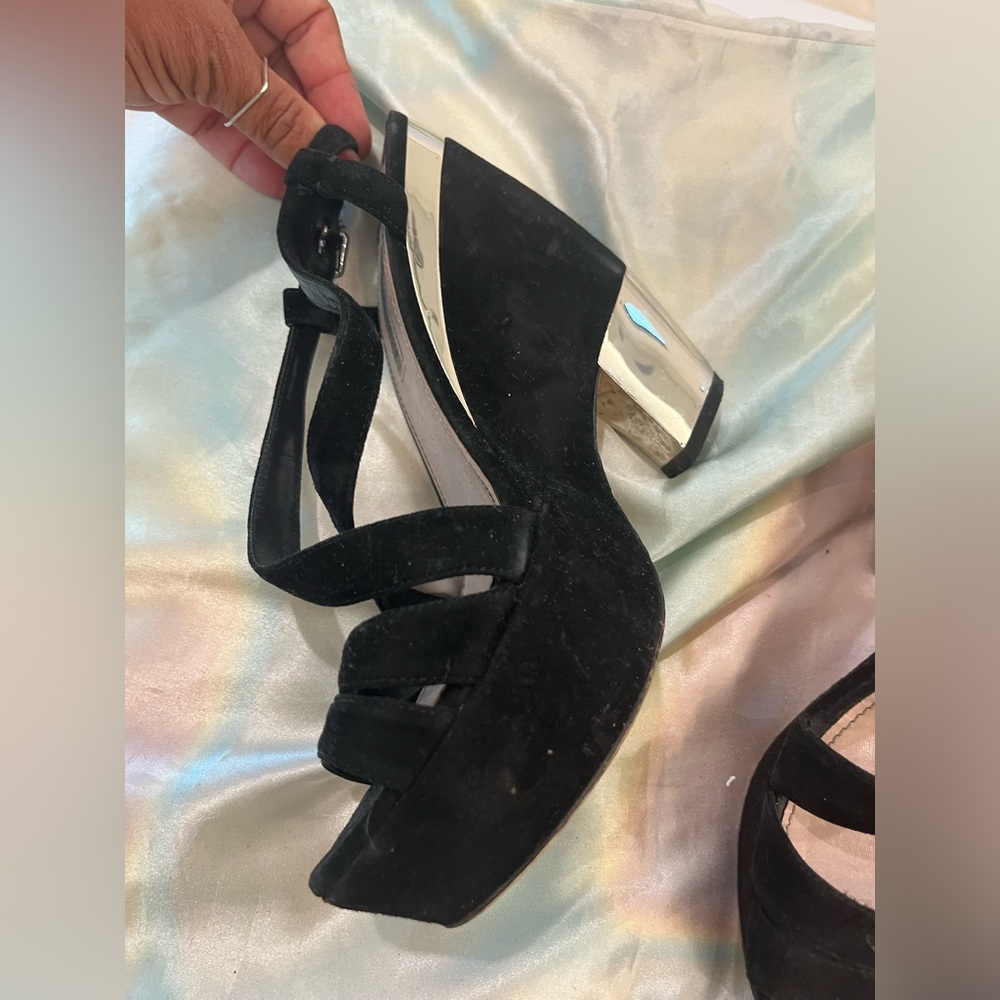 MIU MIU BLACK SUADE PLATFORM WEDGES